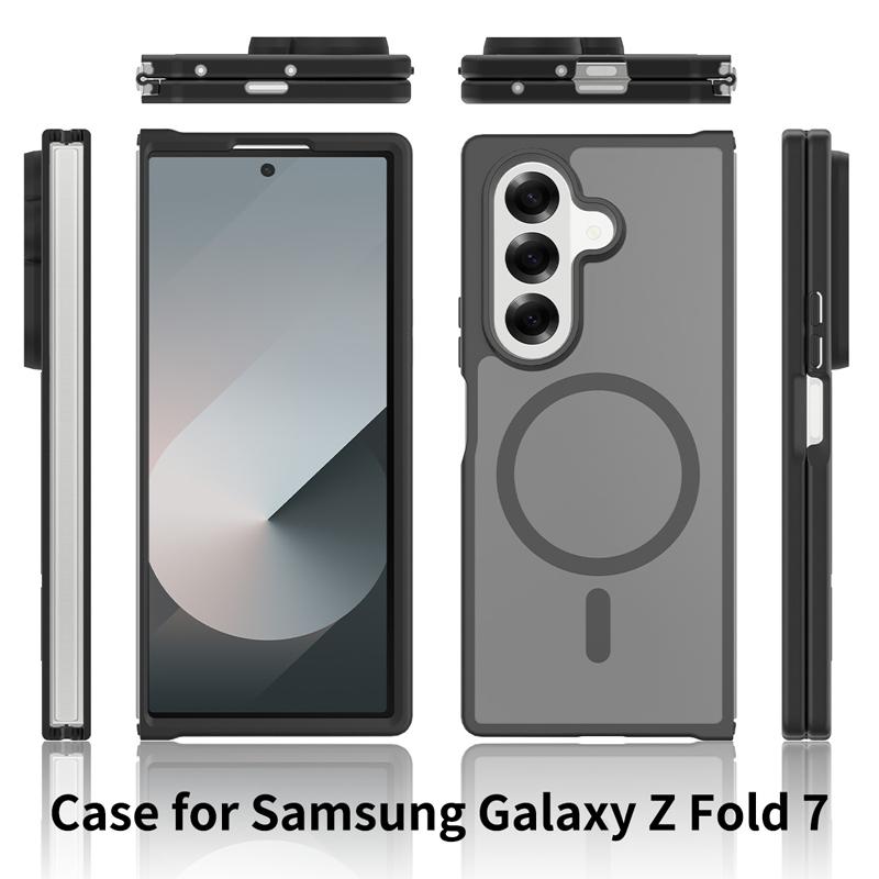 Чехол для Samsung Galaxy Z Fold 7 Магнитный Матовый PC+TPU Защита от отпечатков пальцев Гладкий на ощупь Полупрозрачная крышка для Galaxy Z Fold 7