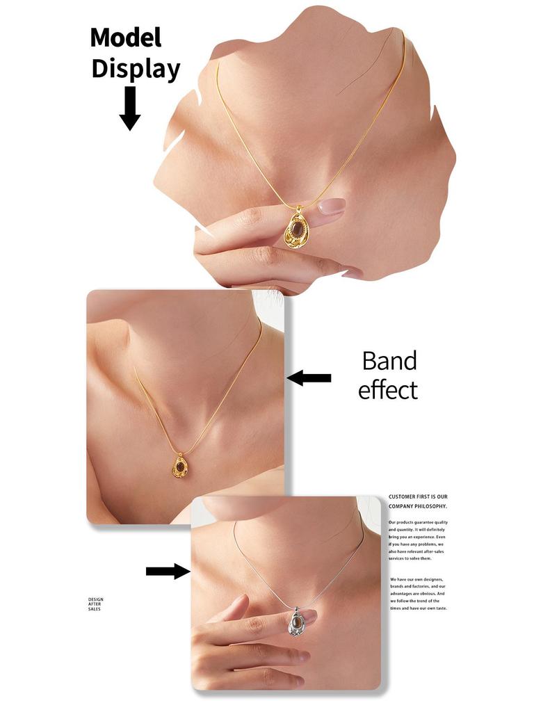 Европейская и американская подвеска-ожерелье из камня тигровый глаз с цепочкой из нержавеющей стали с 18-каратным золотым покрытием