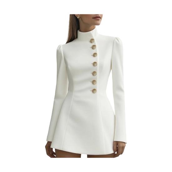 Рабочее платье с воротником-стойкой для женщин, с длинным рукавом, однобортное платье-костюм, формальное, для церкви, офисное платье-футляр