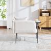 Modern single armchair with comfortable fabric backrest and two storage compartments, complemented by a practical side table.