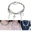 Silver Wing Crucifix Tassels Leather Choker Necklace Adjustable Length Clavicle Chain Stylish Accessory for Trendy Youth