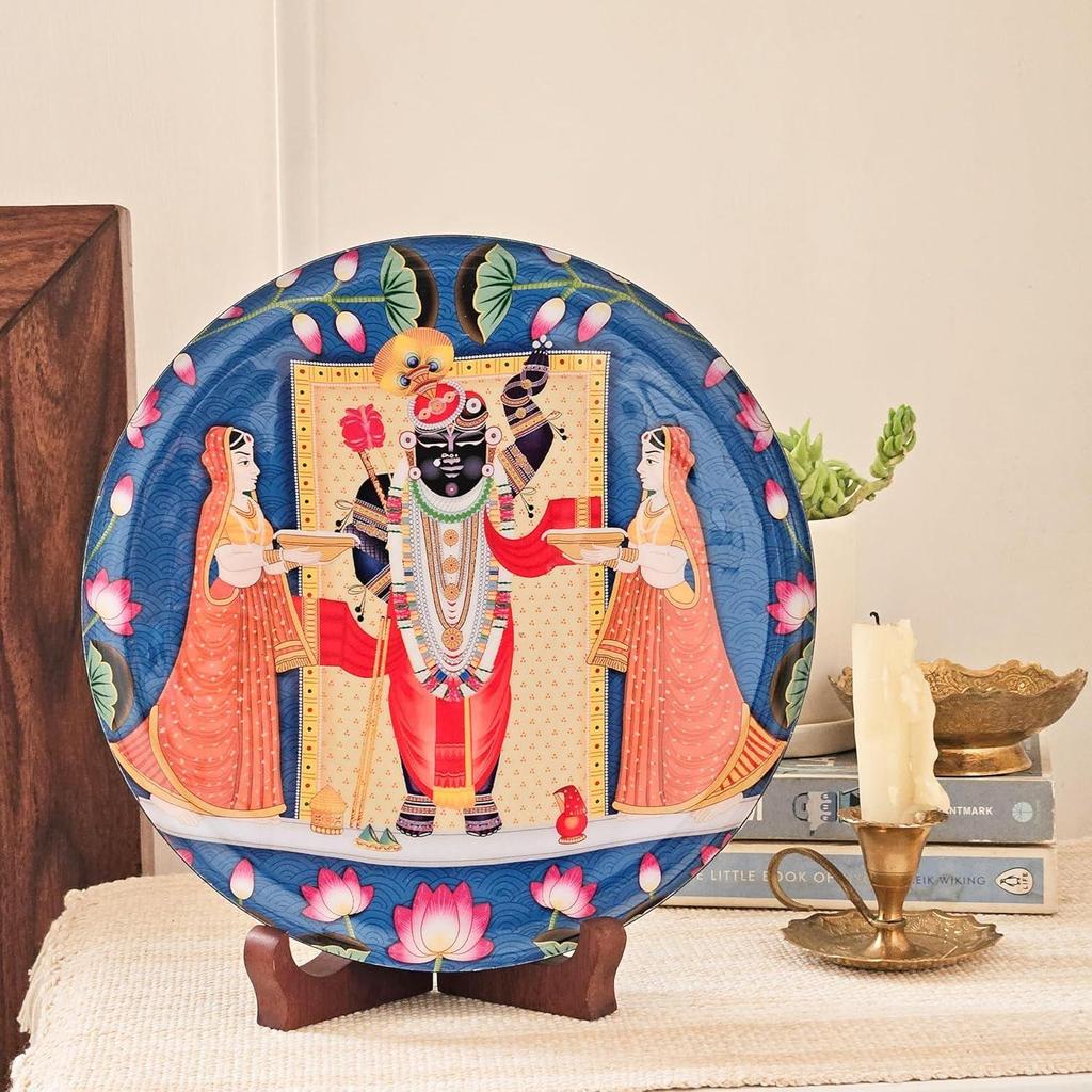 Metal Shrinathji Single Wall Plate 10 Inch with Stand | Wall Arts For Home Decoration, Living Room, Bedroom, Office Decor