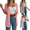 Women's Fashion Casual Hollow Short Sleeve Knitted Vacation Sunscreen Shirt Solid Color Cardigan Jacket