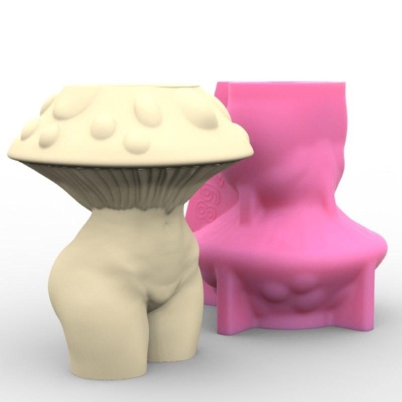Silicone Vase Molds Flower Bottle Mold Mushroom Woman Shape Unique Flowerpot Molds Silicone Texture for Craft Vase