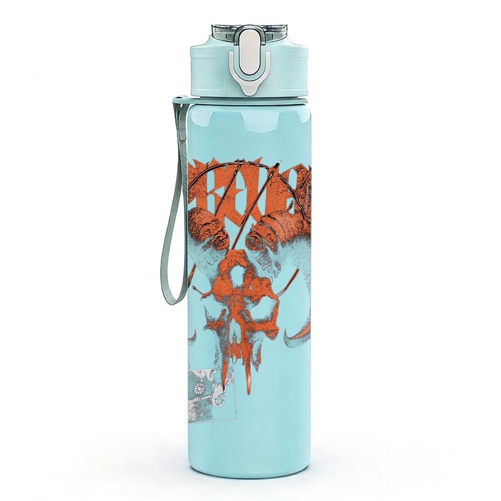 1PC Ornate Orange Skull Western Retro Print 750ml Portable Sports Water Bottle Leakproof Gym Outdoor Travel Drink Cup