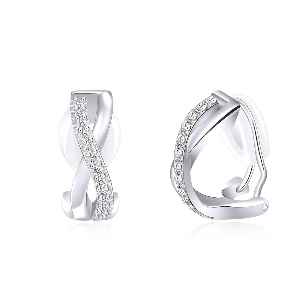 Naniwaai Earrings for High Quality Painless 925 18K Platinum for White Day Women, Popular, Zirconia, Earrings, Silver, Twisted, Hypoallergenic, Gold,