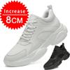 Men Mesh+Leather Elevator Sneakers 8cm Insole Height Increased Shoes Teenager Unisex Hidden Heels Inner Heightening Lift Sports