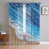 Coastal Ocean Waves Beach Blue Wave Gradient Sheer Curtains for Kids Bedroom Living Room Voile Window Curtains Tulle Drapes
