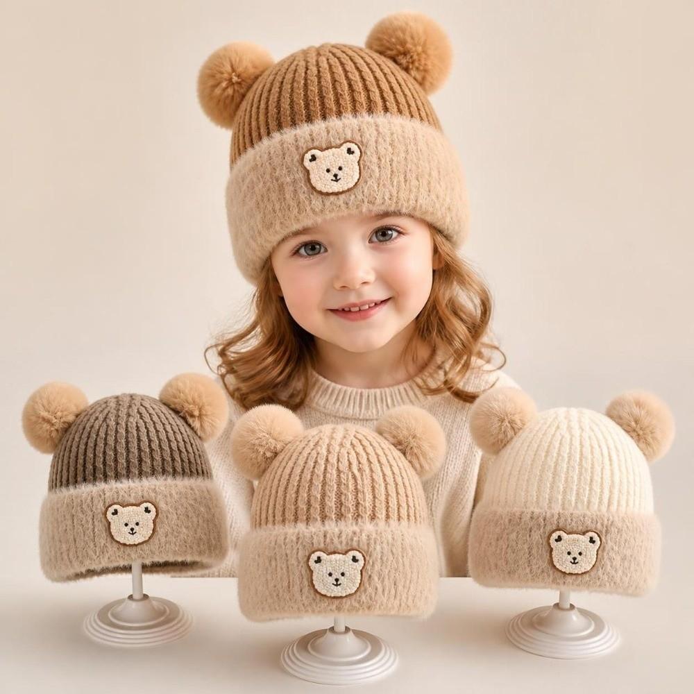 Windproof Ear Protection Cap Cartoon Bear Beanie Hat Cute Knitted Baby Hat Baby Kid