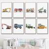 Инженерная машина Пожарная машина Экскаватор Плакат Скандинавская акварельная живопись на холсте Настенные картины Детская комната Декор для детской комнаты