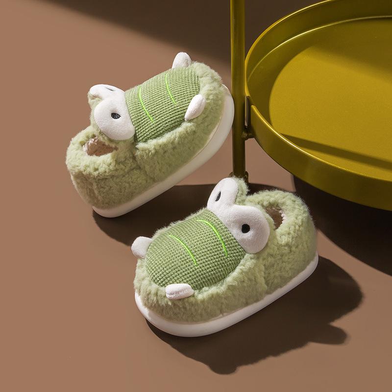 2024 Новые хлопковые тапочки для девочек, осень и зима, домашние плюшевые крокодиловые милые детские мальчиковые универсальные теплые хлопковые туфли в японском стиле