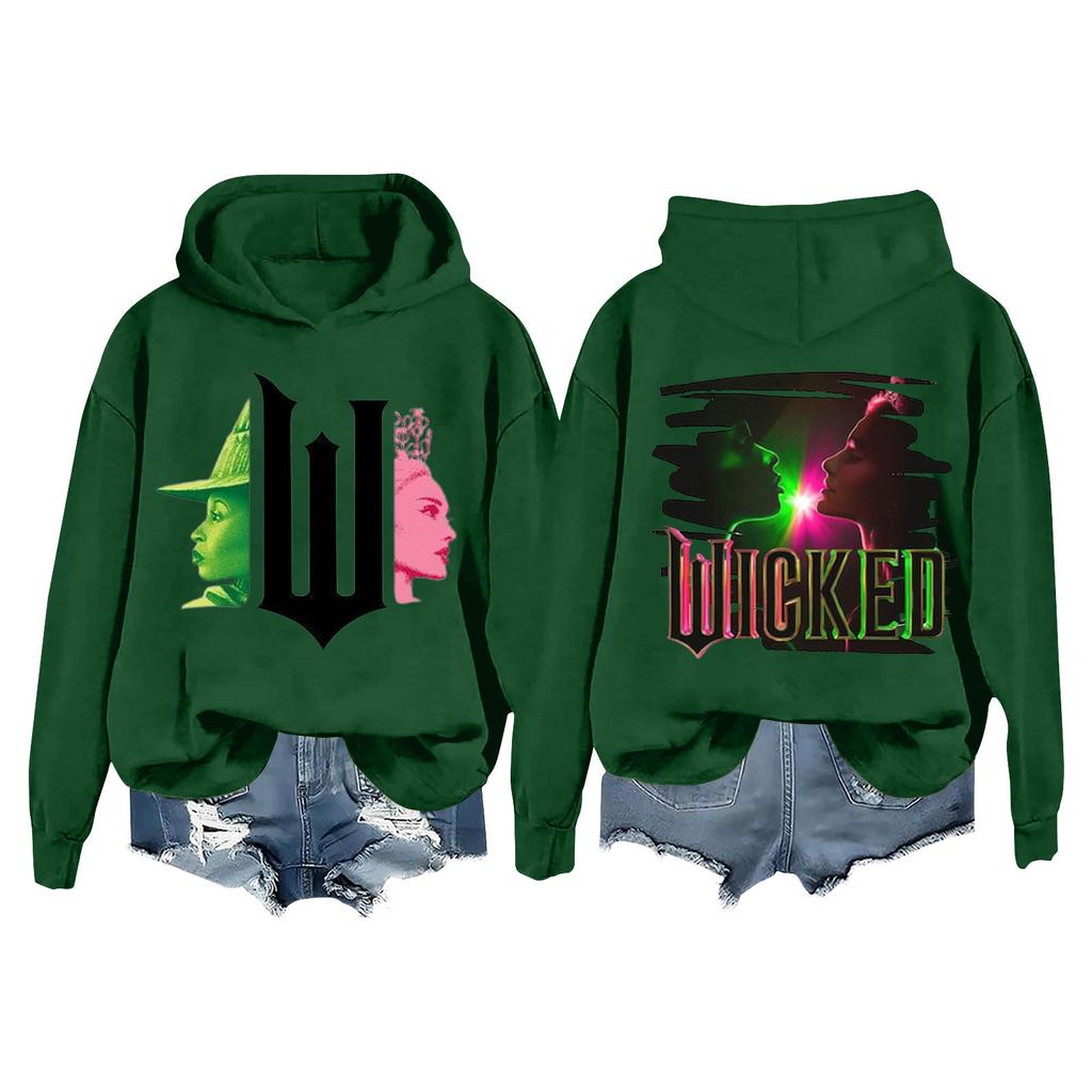 Женская модная повседневная кофта с длинными рукавами и принтом ведьмы с капюшоном