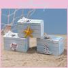 Ocean Inspired Wooden Mini Treasure Box Desktop Organizer For Storage Or Decoration