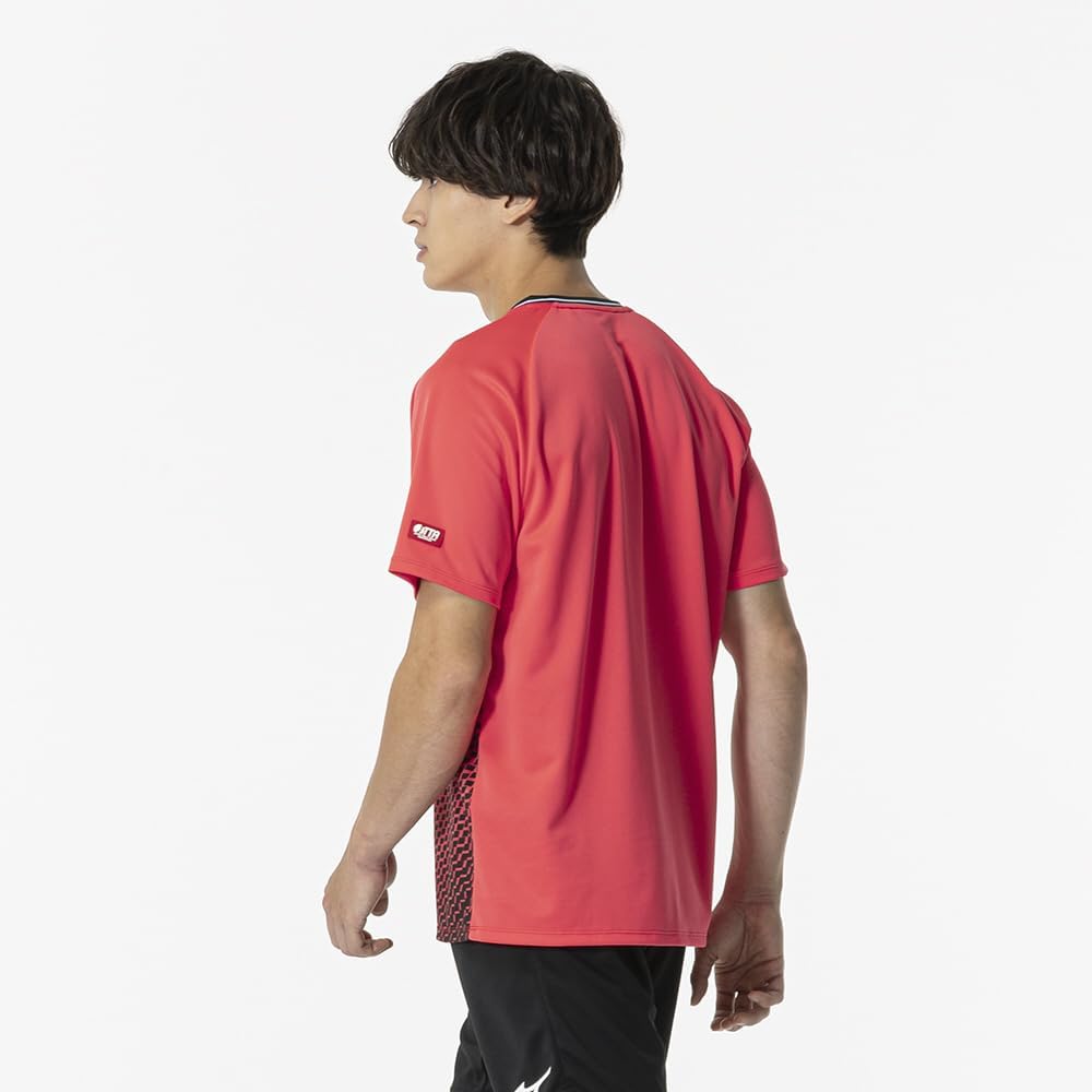 Mizuno Table Tennis Game Short JTTA Radiant Size M Shirt, Sleeve, Certified, Moisture-Wicking, Quick-Drying, Unisex, Red, 82JAB101,