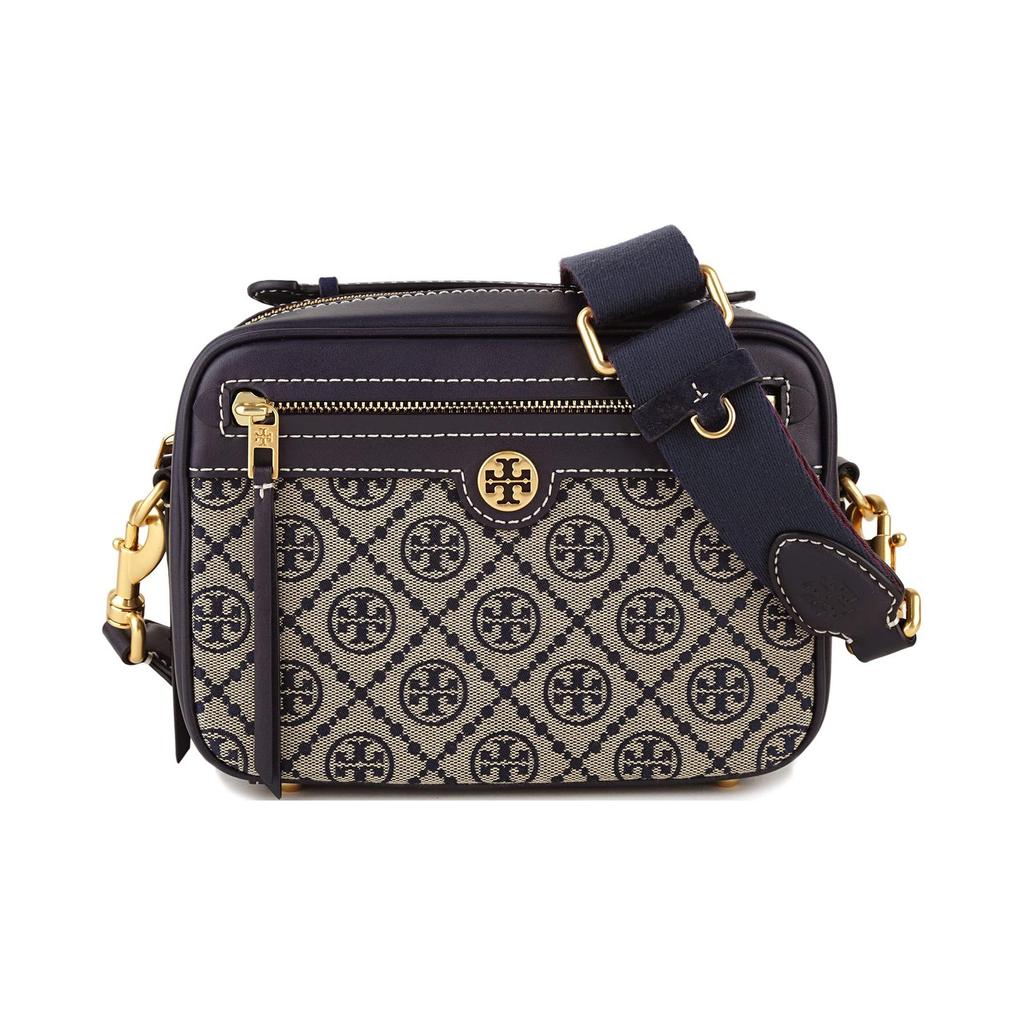 Tory Burch Сумка-камера из канваса с монограммой T, регулируемый съемный плечевой ремень, женская сумка на плечо, темно-синий деним 79356-405