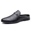 Summer New Designer Half Slippers for Men Fashion Casual Pointed-toe Dress Shoes Male Solid Color Leather Shoe Mules Man