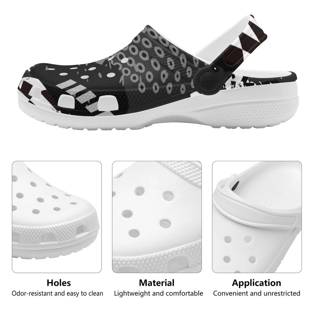 White Printed EVA Clogs Women Men Breathable Lightweight Slip On Garden Beach Pool Bathroom Home Casual Shoes Beach Travel Wear