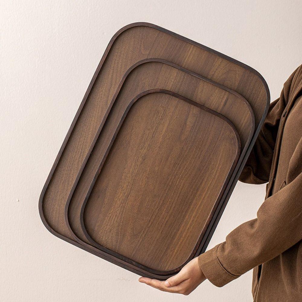 Rectangle Wood Tray Retro Style Fruit Plate Smooth Edge Tea Tray Home