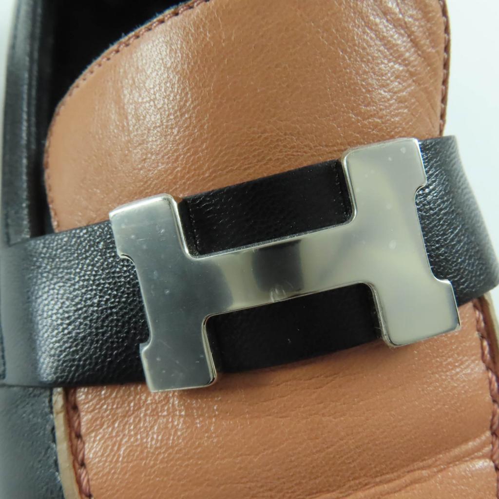 Отличные лоферы мокасины HERMES paris HMetal Кожа Черный бежевый 37 17208Z Б/у