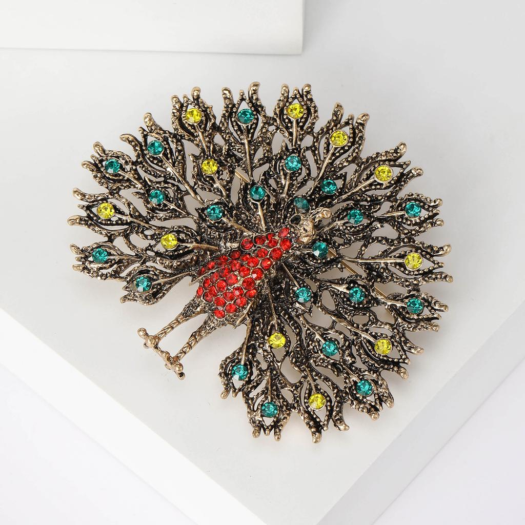 Mulitcolor Rhinestone Peacock Brooches Pins for Women Badge Jewelry Accessories