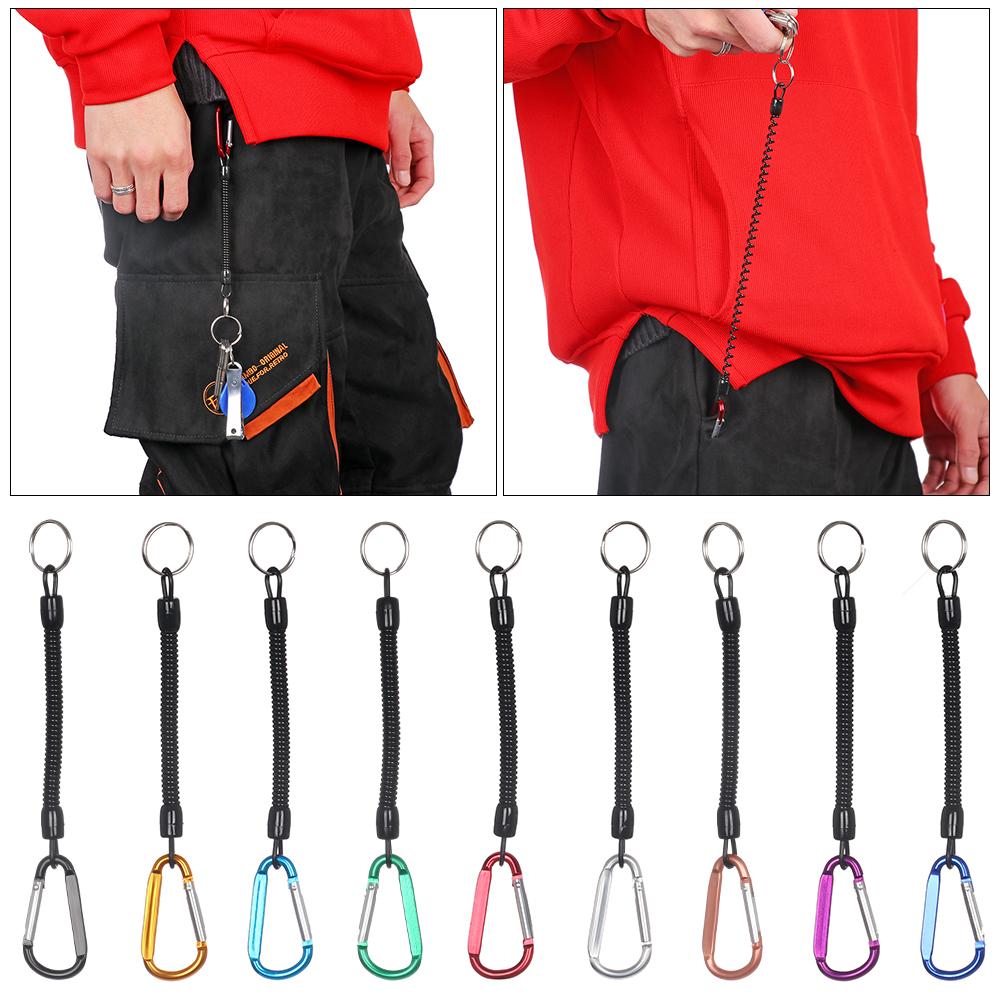 Camping Spring Elastic Rope Anti-lost Phone Keychain Camping Carabiner Portable Fishing Lanyards