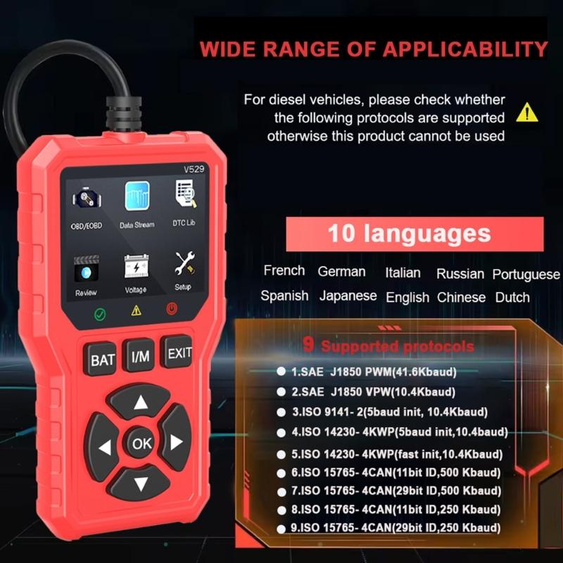 2.8Inch Screen Advanced Car Diagnostic Tool With 35000+ Code Library And Silicone Button Code Search For Quick Diagnosis