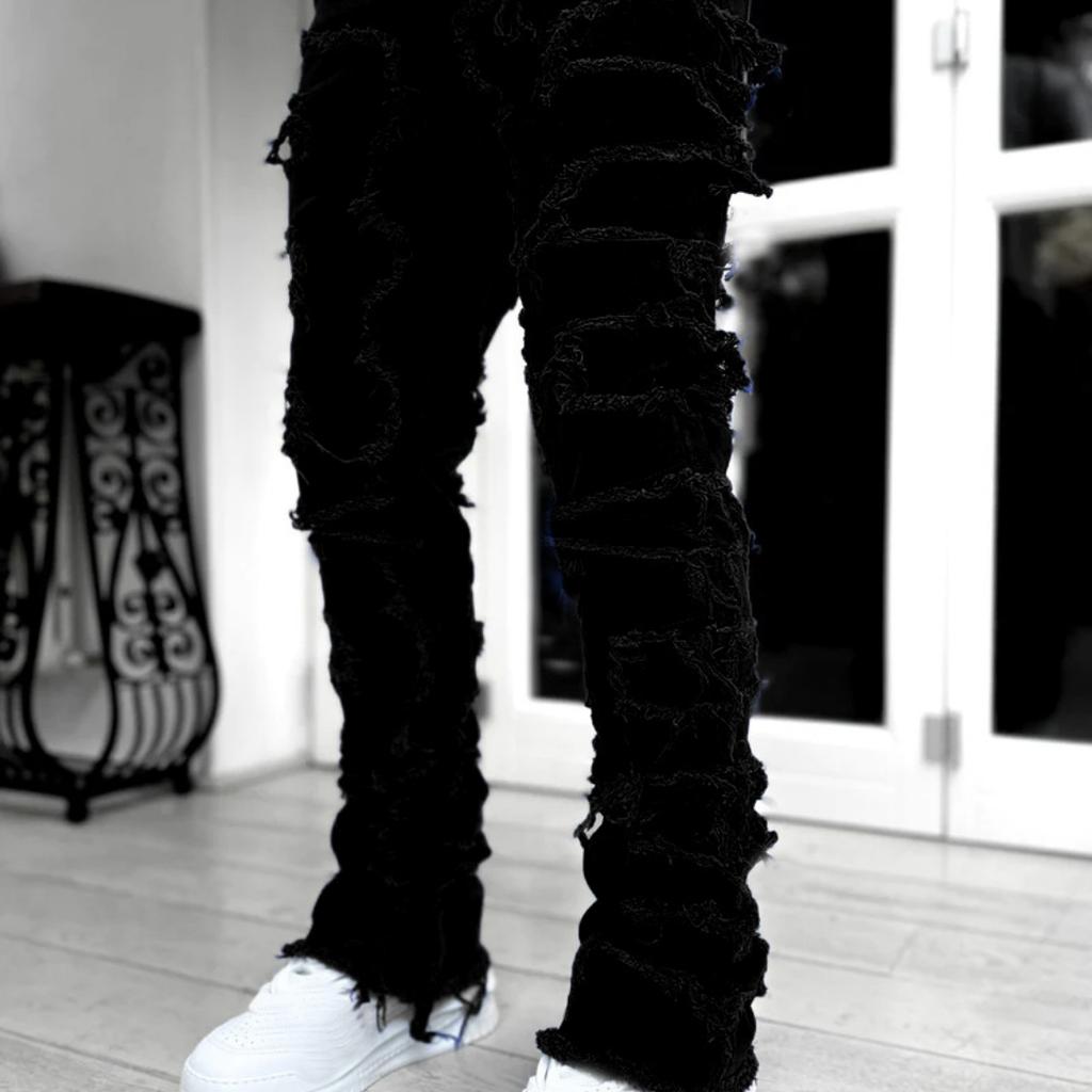 New Men's Denim Straight Leg Jeans Street Fashion Ins Colorful Stretch Patch Denim Straight Leg Jeans