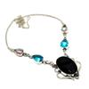 Black Onyx Blue Topaz Gemstone 925 Silver Plated Jewelry Necklace 18"