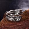 Sterling  Feather Shaped Open Ring for Women Punk Vintage Party Adjustable Finger Jewelry Retro Accessories