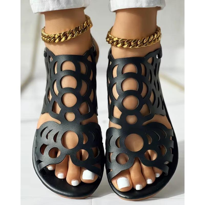 Ретро-полые туфли для отдыха на пляже, женские новые летние модные легкие сандалии на плоской подошве, уличные тапочки для отдыха