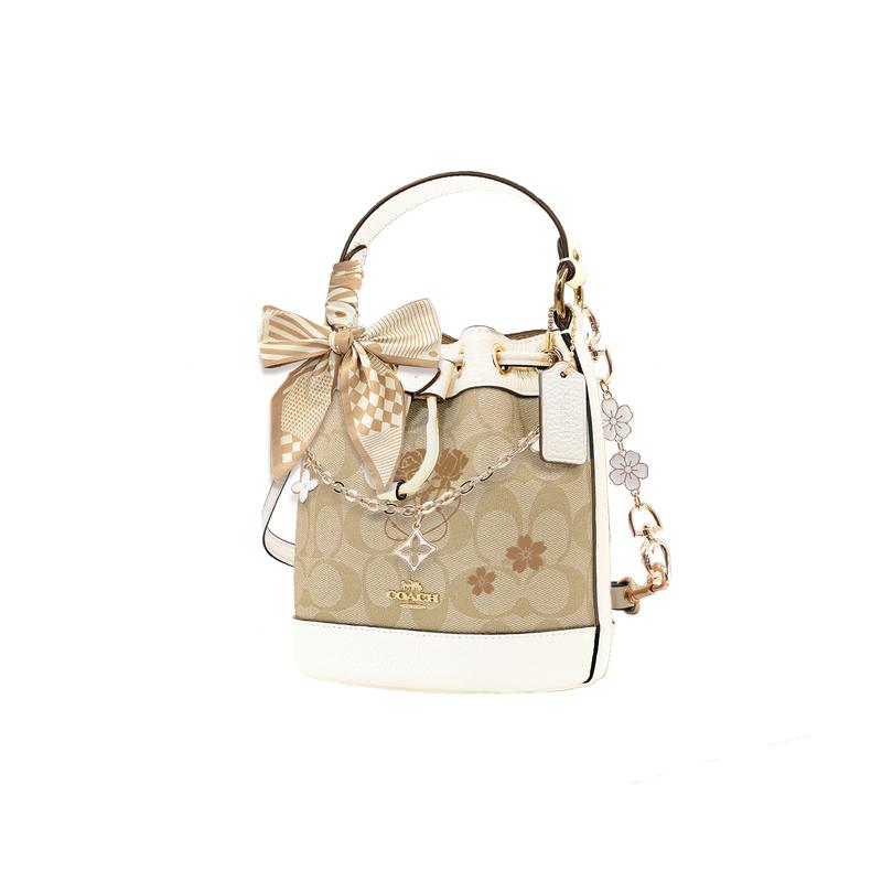COACH handbag [Customized bag] Dempsey 15 classic old flower cherry blossom extension detachable shoulder strap bow Gilt apricot knot basic style
