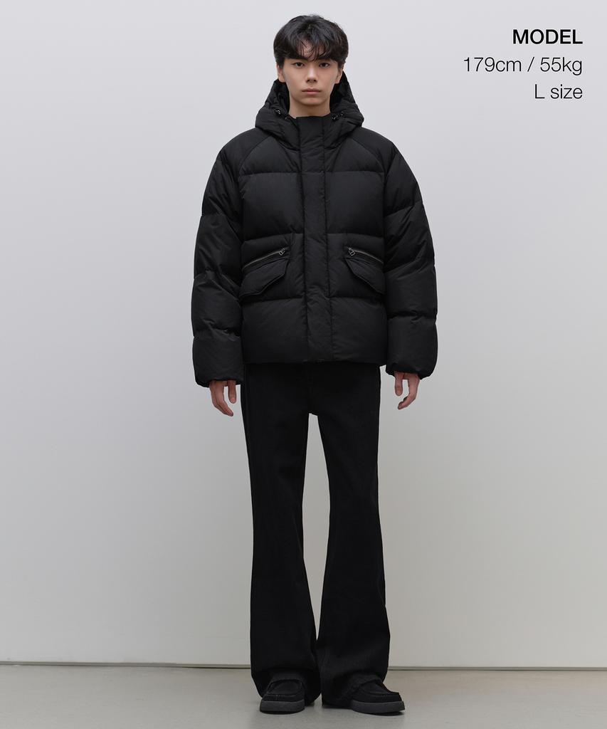 Musinsa Standard Raglan Hooded Down Short Padded Jacket [Black]