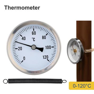 Биметаллический термометр для труб 63 мм, диапазон температур 0-120°C, с пружинным креплением, промышленный термометр для труб, стрелочный термометр