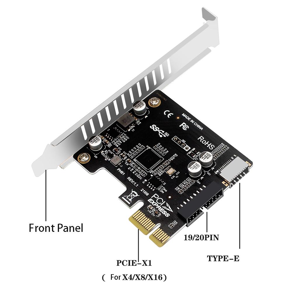 Карта расширения PCIE на USB 3.0 5 Гбит/с Тип E Конвертер Передняя панель PCI-Express 1x 4X 8X 16X на 19P 20 PIN Тип C Адаптер для установки
