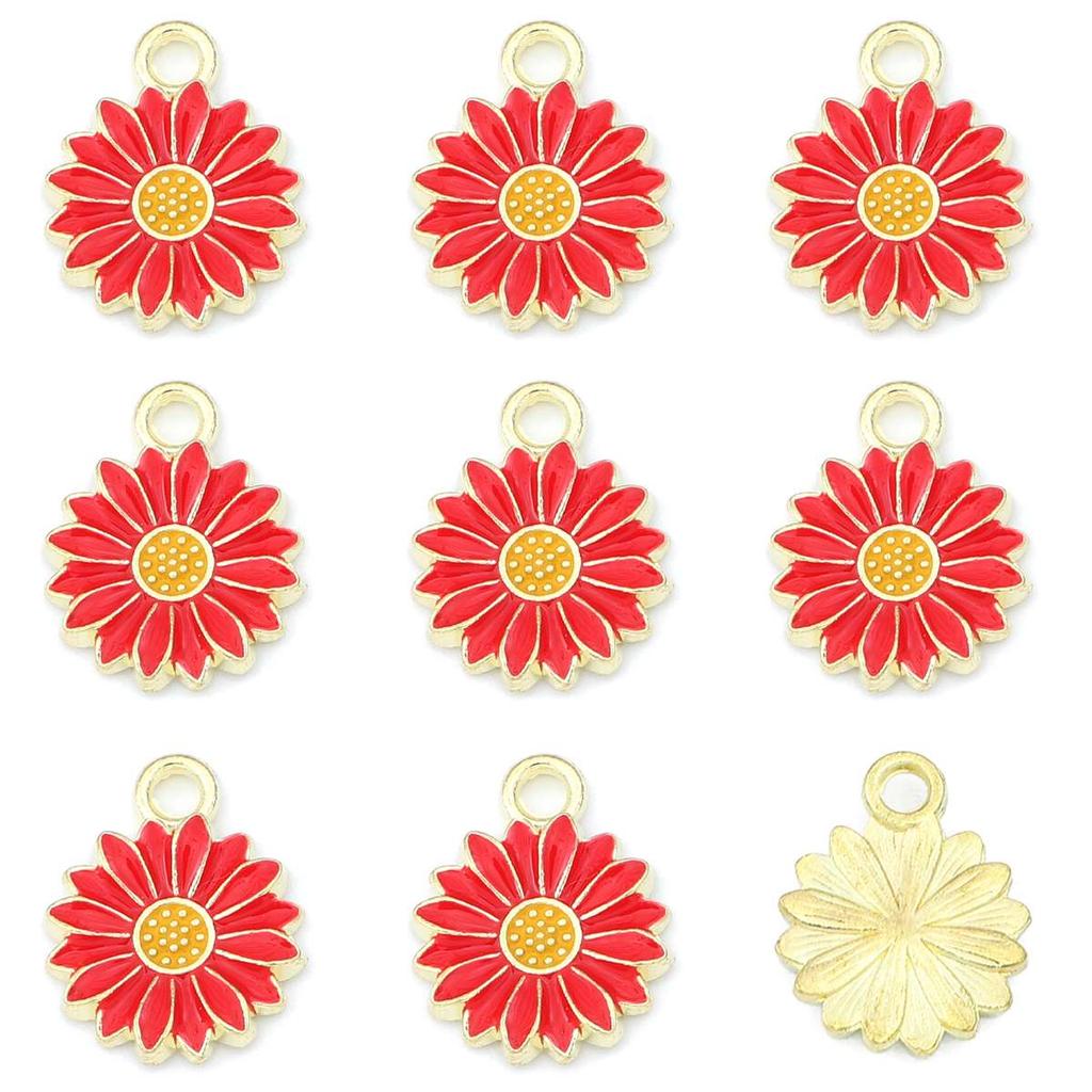5Pcs Flower Daisy Pendant Alloy Drop Oil Charms For DIY Bracelet Earrings Making Jewelry Findings