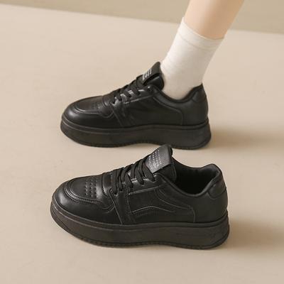 Туфли на толстой подошве женские весна и осень новые кожаные универсальные увеличивающие рост спортивные и досуговые белые туфли Ins Tide