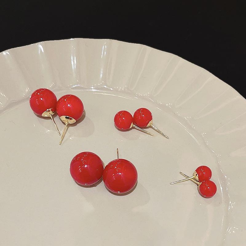Красные элегантные серьги-гвоздики, подарок девушке, простые винно-красные бобы, серьги-гвоздики Ins, модные универсальные темпераментные сетчатые красные же серьги, украшение для ушей