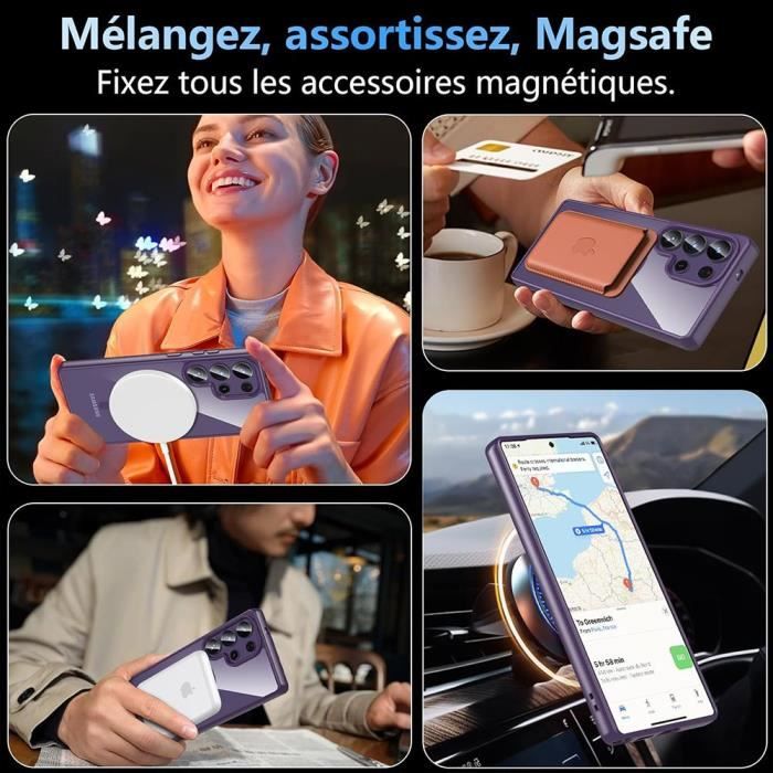 Coque et 2 Verres Trempés pour Samsung Galaxy S25 Ultra, Protection avec Cerle Magnétique - Violet