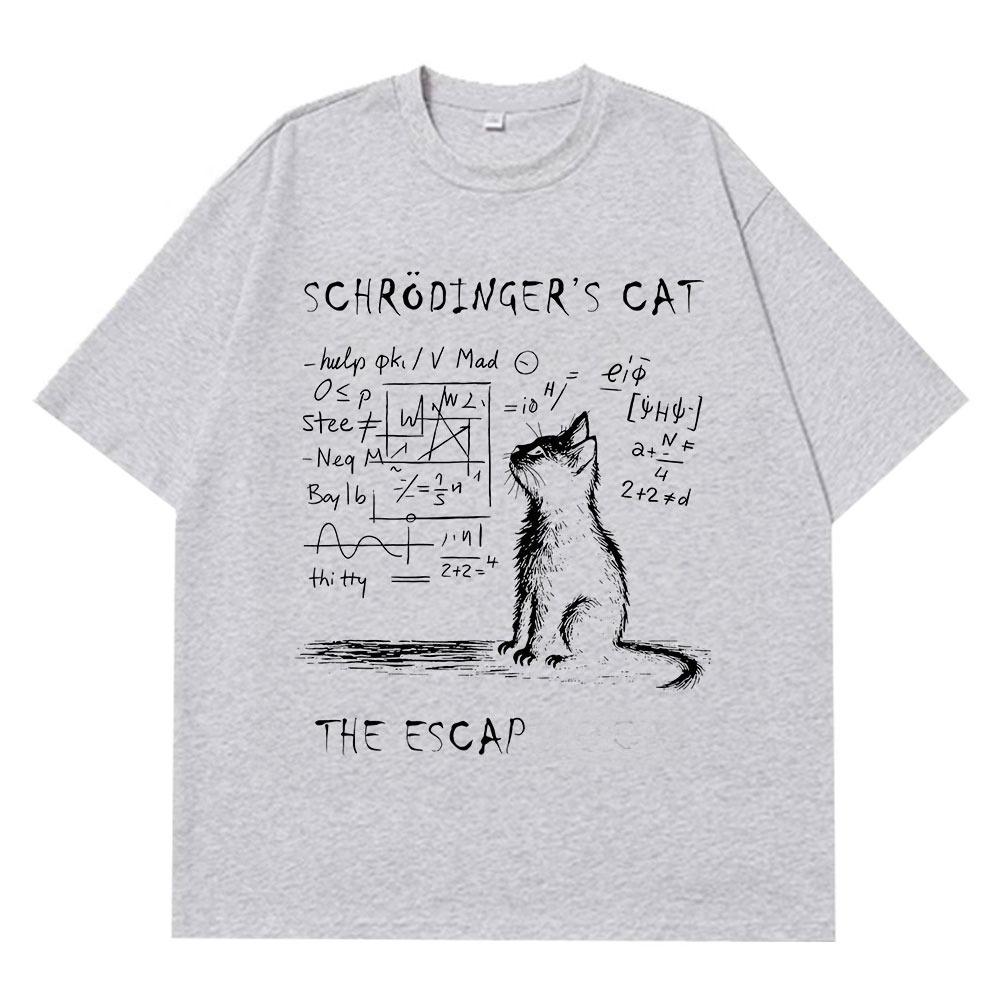 Schrodinger Cat Creative Print Summer Shortsleeved Cotton Tshirt Men Women Streetwear Loose Tshirts Oversized Cotton Tshirt