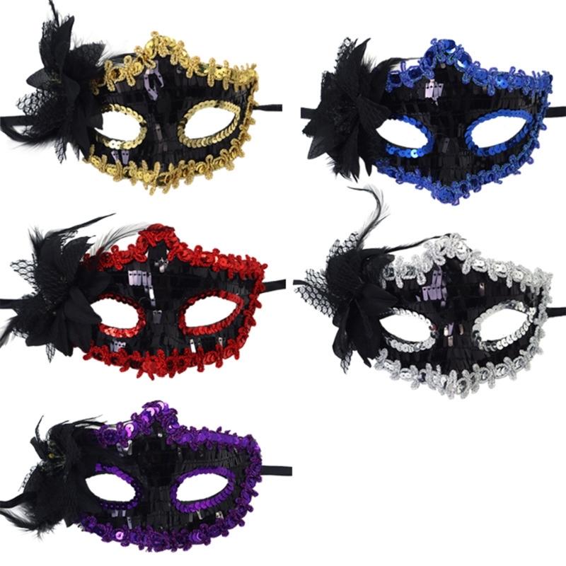 Маска на Хэллоуин, Венецианская маскарадная маска Цветочные блестки Маска для глаз, Маскарадная маска на пол-лица для карнавалов, Балов, Вечеринок