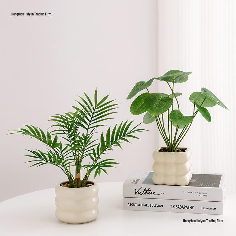 Nordic Small Potted Plants - Indoor Tabletop Bonsai Ornaments, Fake Greenery for Office or Living Room Decor.