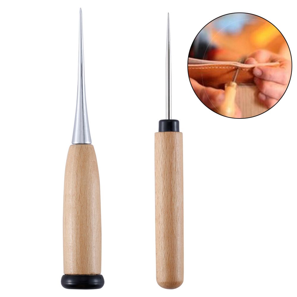 DIY Stitch Wooden Handle Punching Awl Tool Leather Craft Hole Maker