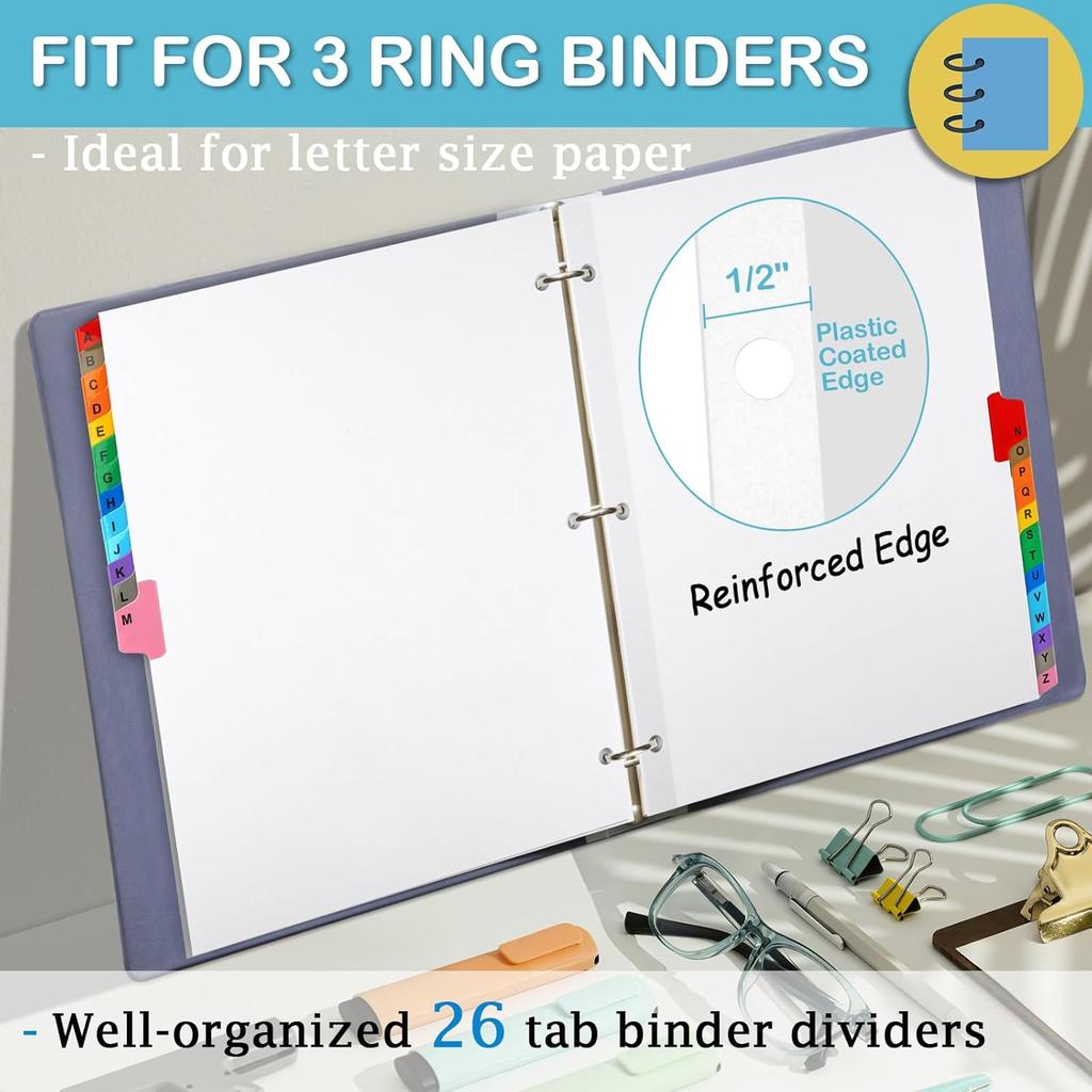 Alphabet Binder Dividers for 3 Ring Binder, COIDEA A-Z Dividers for 3 Ring Binder, Multicolor A-Z Binder Dividers with izable Table of Contents Page,