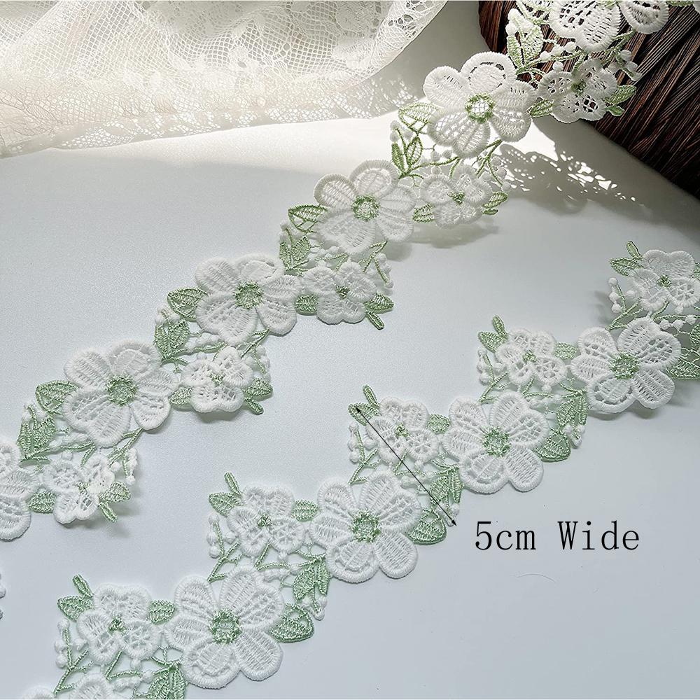Бело-зеленая кружевная ткань с цветами шириной 1 ярд шириной 5 см