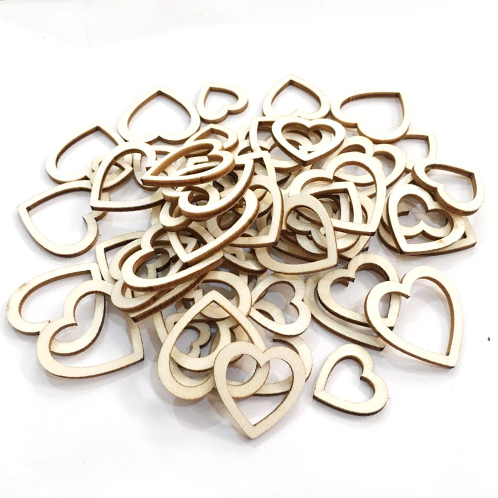 100 Pcs/set Hollowed  Peach  Heart-shaped  Wooden  Pieces Natural Wood-color Style Crafts Ornaments Carved Painted Diy Material