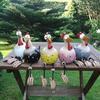 Funny Big Eyed Chicken Statue Wooden Stake Decoration Long Foot Hen Sculptures Garden Fence Art Decoration Resin Crafts