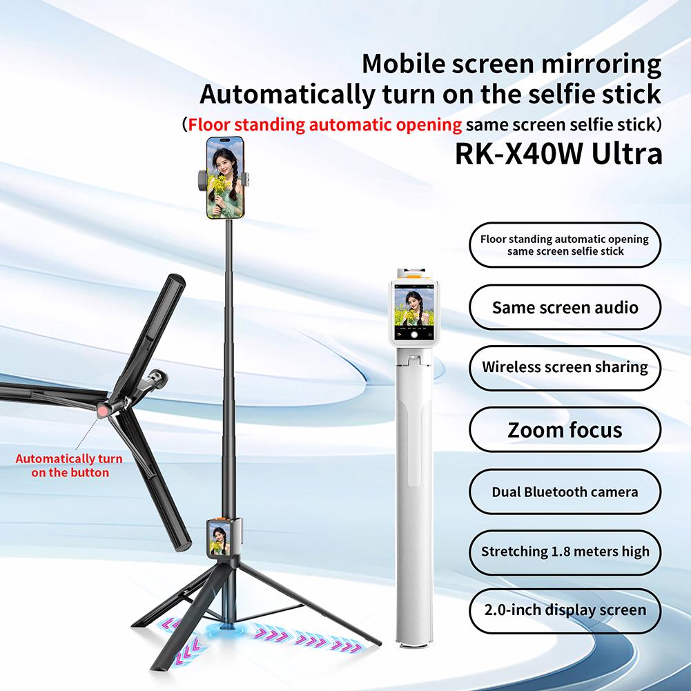 Portable Selfie Stick BT 5.2 Handheld RC Selfie Stick USB-C Rechargeable Mobile Phone Holder for Live Broadcas Take Photo Travel