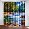 Beautiful Scenery Mountain Stream Print Curtains - Elegant Polyester Home Decoration, Suitable For Living Room, Bedroom, Office