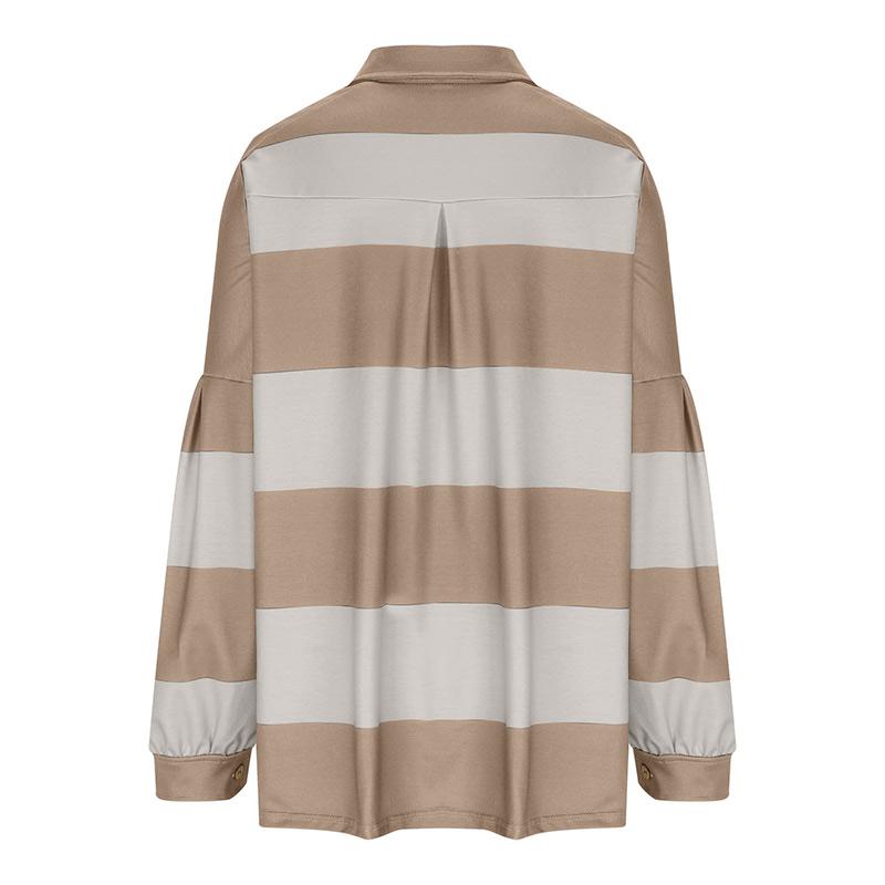 Полосатый дизайн толстовка с цветным блоком топ женская толстовка с отложным воротником пуговицами свободный пуловер топ женская домашняя одежда