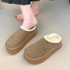 Туфли-мюли Женские Балетки Платформа Тапочки Меховые Туфли Замшевые Новые 2025 Зима Короткий Плюш Слингбэк Кроссовки Уютные Шлепанцы Zapatos